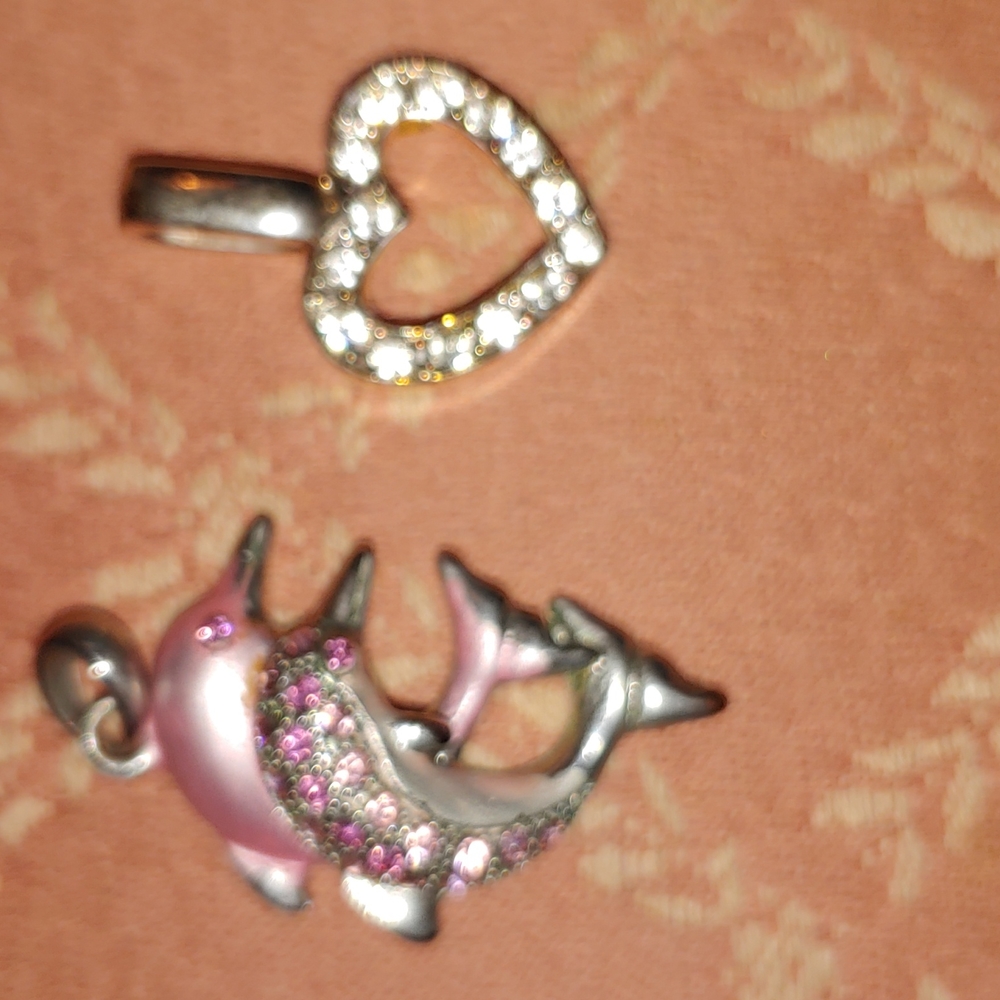 Pink Dolphins🍃 and ❤Heart Diamond Necklace Charm